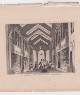 Antique steel engraving print, Burlington Arcade, London 1845
