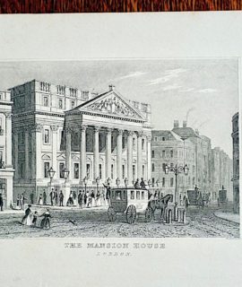 Antique Engraving Print, "The Mansion House", London 1830