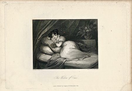 Antique Engraving Print, The Widon of Ems, 1836, cm. 24 x 16. Rare. Published by Longman & Co. London, Paternoster Row, engraved by Charles Rolls, from a picture by Eugène Devéria, Paris.