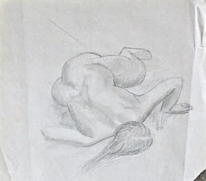 Nude original drawing pencil on paper, 1960