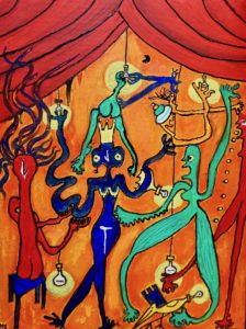 The living room of the blue queen, mixed media on canvas by Mary Blindflowers©