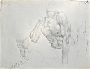 Pencil Drawing naked man on paper