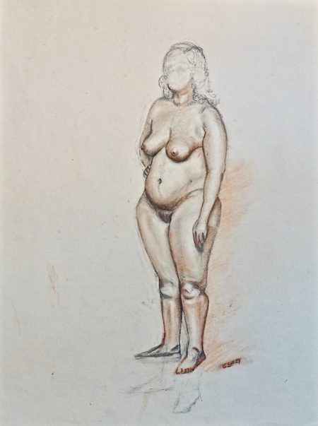 Naked woman, pencil and sanguine on paper, 1957