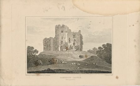 Wales Cardiff Castle, antique engraving print, 1845
