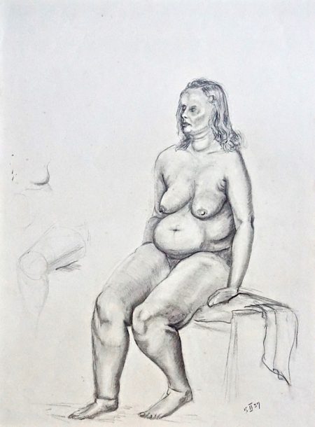 Naked woman, original drawing, graphite and pencil on paper, 1957