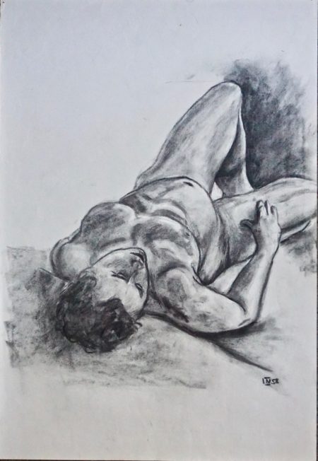 Naked Man, original drawing, charcoal on paper, 1958