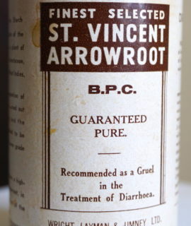 Vintage Carton of Finest Selected St. Vincent Arrowroot, Wright Layman & Umney L.T.D. London