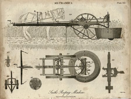 Antique Engraving Print, Smith's Reaping Machine, 1816