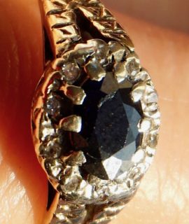 Vintage 9c. gold ring, sapphire and diamonds, signed