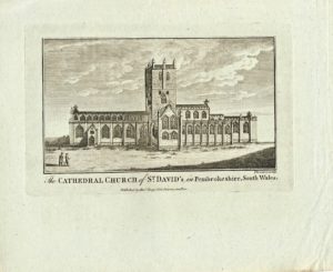 Antique Engraving Print, The Cathedral Church of St. David's, 1840 ca.