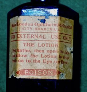 Antique Cobalt Blu Pharmacy Poison Bottle, 1890