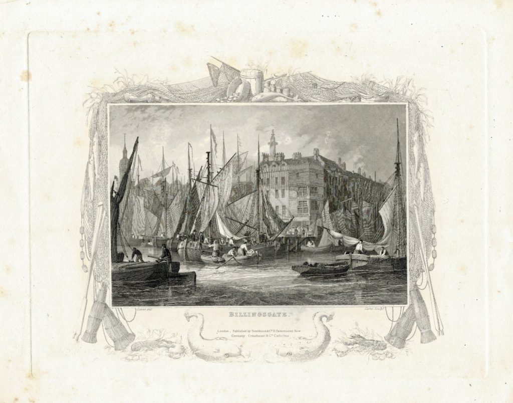 Antique Engraving Print, Billingsgate, 1830 • Antiche Curiosità