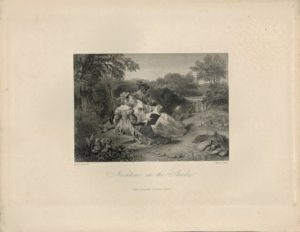 Antique Engraving Print, Noontime in the Shade, 1840