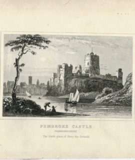 Antique Engraving Print, Pembroke Castle, 1840