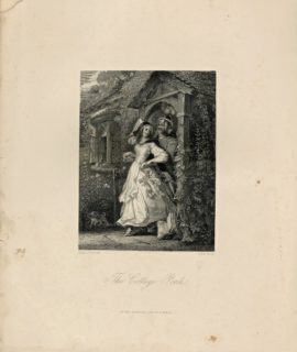 Antique Engraving Print, The Cottage Porch, 1840