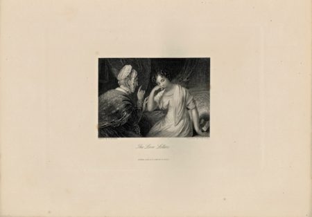 Antique Engraving Print, The Love Letter, 1845