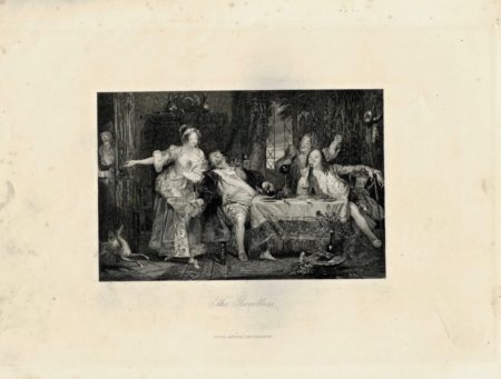 Antique Engraving Print, The Revellers, 1830 ca.