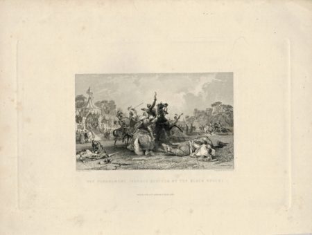 Antique Engraving Print, The Tournament. Ivanhoe rescued by the black knight, 1837