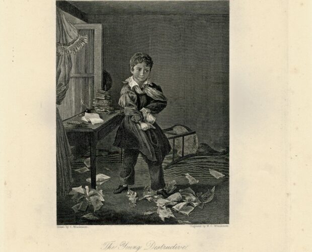 Antique Engraving Print, The Young Destructive, 1845