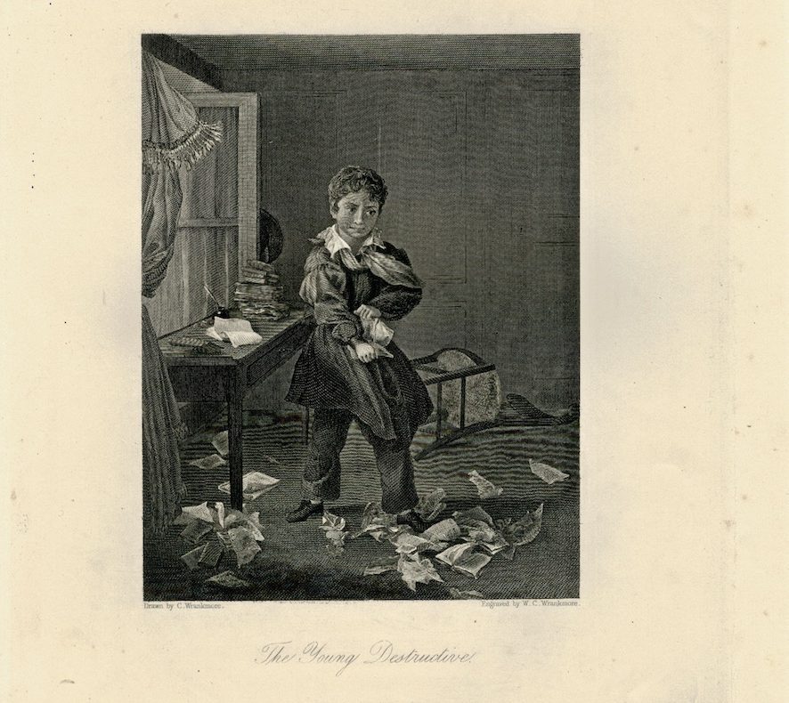 Antique Engraving Print, The Young Destructive, 1845
