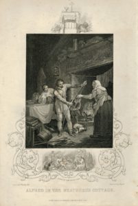 Rare Antique Engraving Print, Alfred in the Neatherd's Cottage, 1850