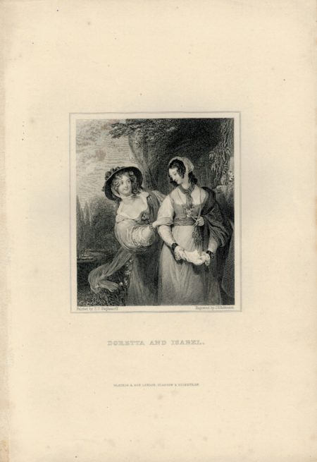 Rare Antique Engraving Print, Doretta and Isabel, 1830