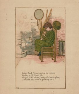 Antique print, Little Jack Horner nursery rhyme illustrated by Kate Greenaway, 1881