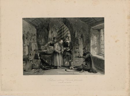 Antique Engraving Print, Soldiers Selling Church Plunder, 1841