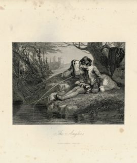 Rare Antique Engraving Print, The Anglers, 1830 ca.