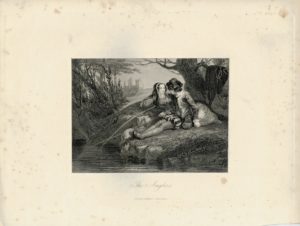 Rare Antique Engraving Print, The Anglers, 1830 ca.