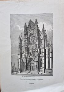 Antique Engraving Print, South Front of Beauvais Cathedral, 1835