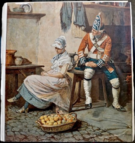 Antique Print, The soldier and the lady, 1880 ca.