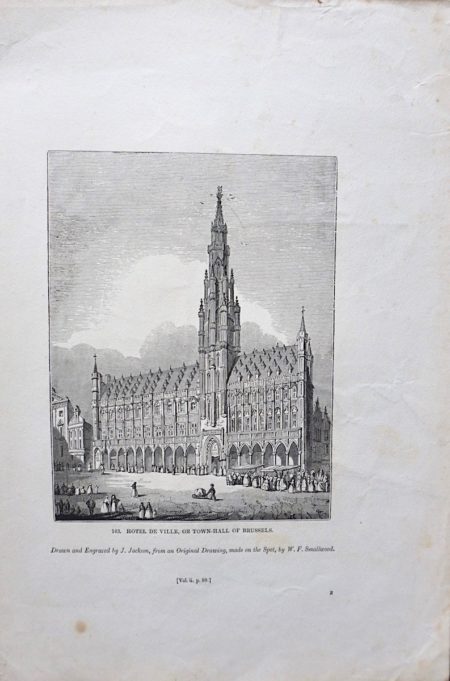 Antique Engraving Print, Hotel de Ville, or Town-Hall of Brussels, 1835