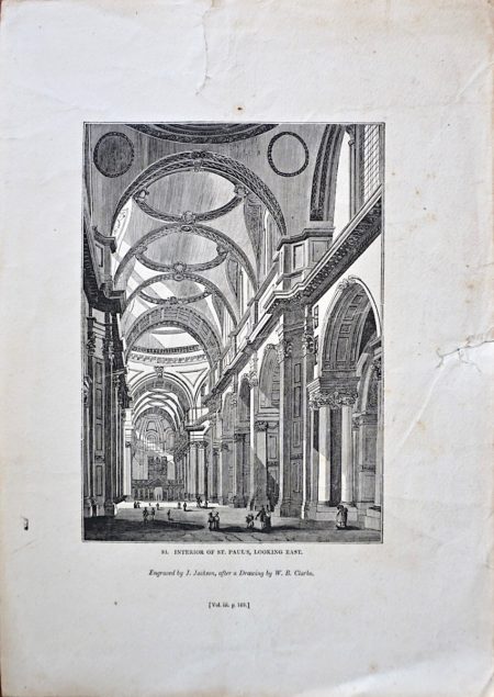 Antique Engraving Print, Interior of St. Paul's, Looking East, 1835