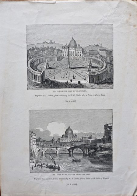 Antique Engraving Print, View of St. Peter's, 1835