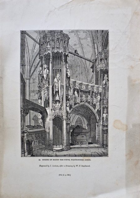 Antique Engraving Print, Shrine of Henry the Fifth, Westminster Abbey, 1835