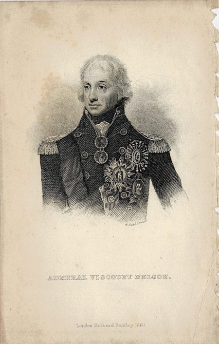 Antique Engraving Print, Admiral Viscount Nelson, 1860