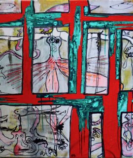 Mixed media on canvas, "Behind the Windows", by Mary Blindflowers©