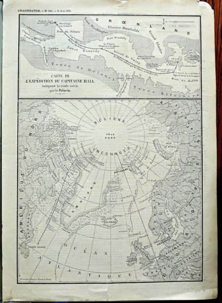 Antique Carte de l'Expédition du Capitaine Hall, 1873