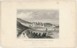 Antique Engraving Print, Conway Castle & New Suspension Bridge, Dugdales, 1840 ca.