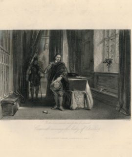 Antique Engraving Print, Cromwell viewing the body of Charles I, 1840 ca.