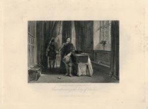 Antique Engraving Print, Cromwell viewing the body of Charles I, 1840 ca.