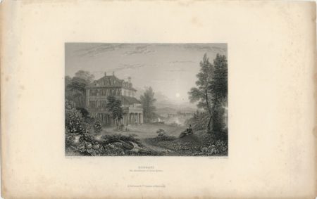 Antique Engraving Print, Diodati, The Residence of Lord Byron, 1835