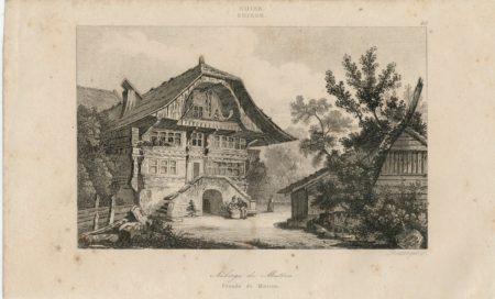 Antique Engraving Print, Auberge de Matten, Suisse, 1830