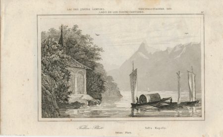 Antique Engraving Print, Tellen Platt, Lac des quatre cantons, 1830