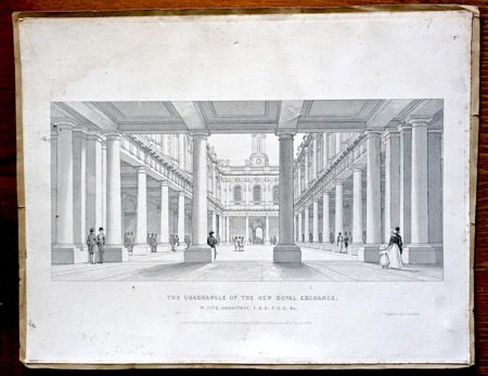 Antique Engraving Print, The Quadrangle of the New Royal Exchange, 1840