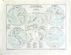 Antique map, Le Globe Terrestre vu de l'Espace, sous quatre aspects et l'Europe, 1860 ca.