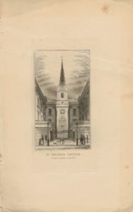 Antique Engraving Print, St. Bride's Church, London, 1845