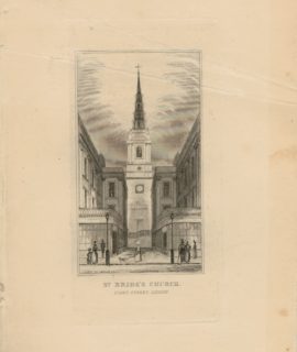 Antique Engraving Print, St. Bride's Church, Fleet Street, London, 1820 ca.
