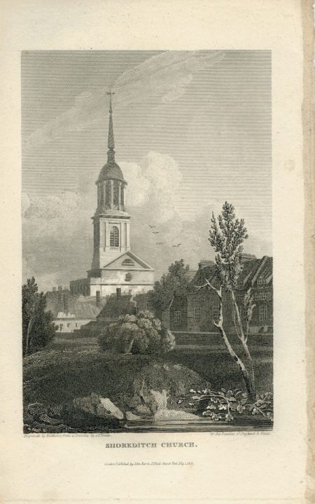 Antique Engraving Print, Shoreditch Church, 1816